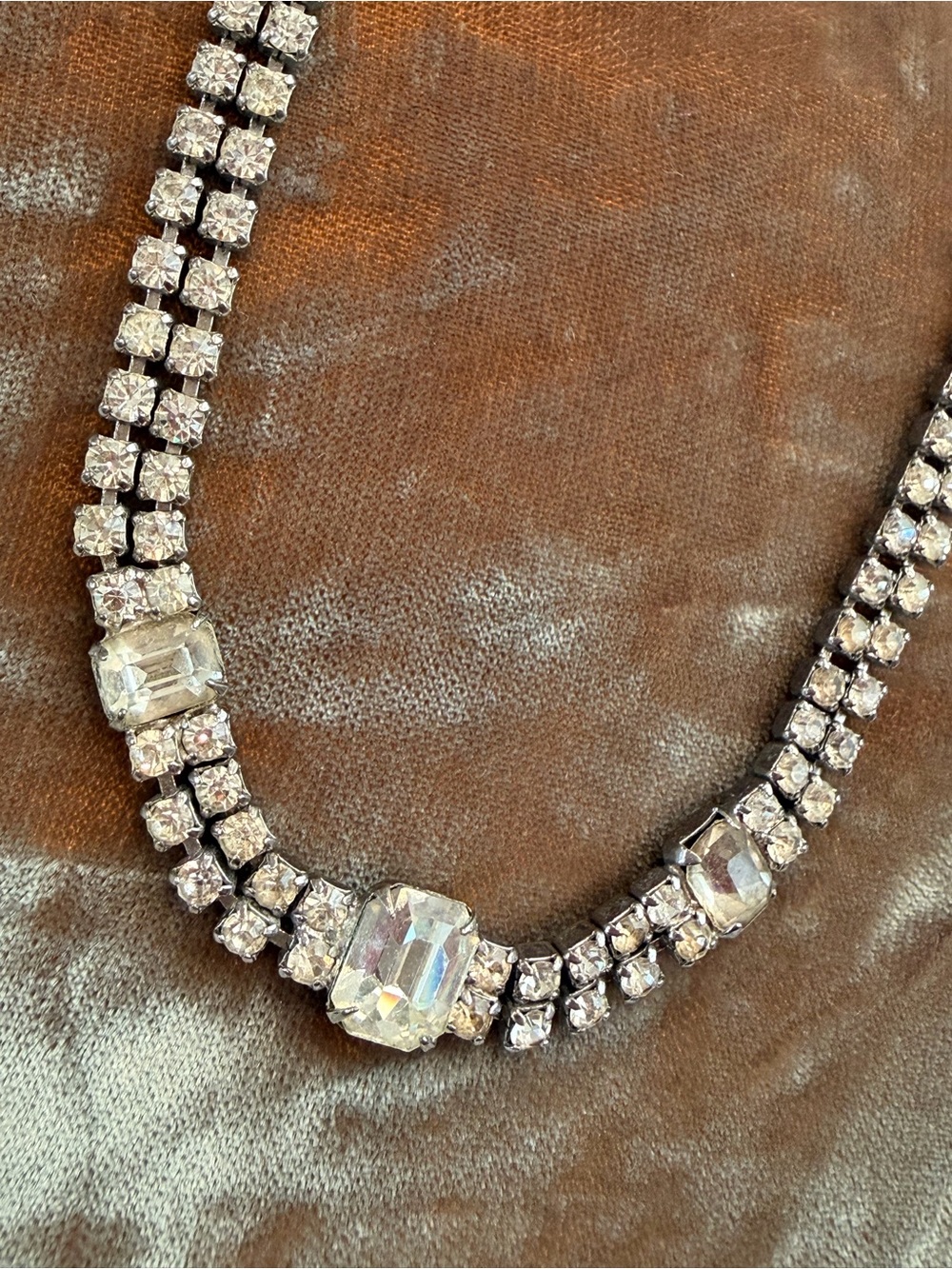 Crystal Double-Strand Rhinestone Choker Necklace in Silver-Tone